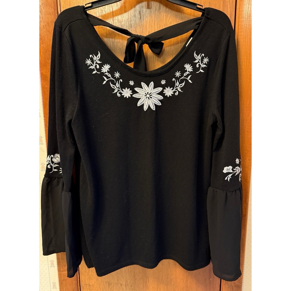 a.moon Black Top with White Floral Design